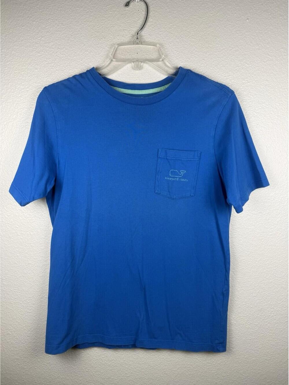 Vineyard Vines Youth Large Blue Pocket T Shirt Whale Logo Back Graphic Cotton